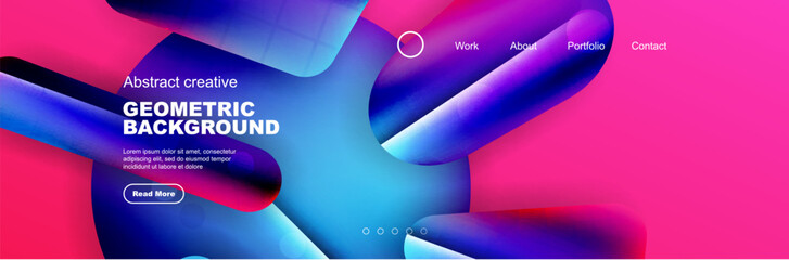 Geometric shapes composition geometric abstract background. 3D shadow effects and fluid gradients. Modern overlapping forms