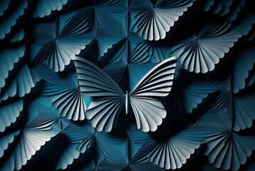 a minimal background, same fluttering pattern,blue butterfly. made with generative AI