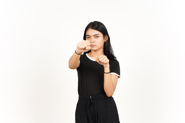 Punching fist to fight or angry Of Beautiful Asian Woman Isolated On White Background