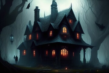 Fototapeta na wymiar dark ghost house witch fantasy