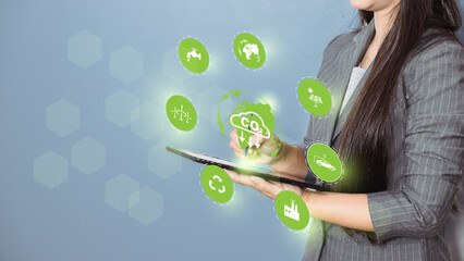 concept of Reduce greenhouse gas emission for climate change and sustainable, save earth, educe global warming, Save energy, use renewable energy, protect the environment.