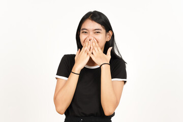 Covering mouth and Laughing Of Beautiful Asian Woman Isolated On White Background