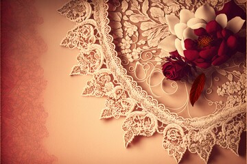 Old Fashioned Lace Background, AI Generated Romantic Linen and Lace Embroidered Background with Copy Space 
