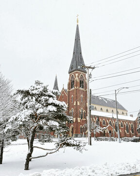 Portland in Maine church in the snow