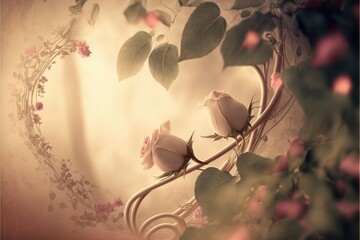 Soft Pink Floral Background with Copy Space, Ai Generated Romantic and Sentimental Rose Background