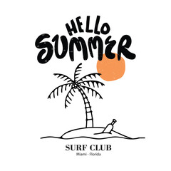 Naklejka premium Vector illustration surfing theme badge design. For t-shirt prints, posters, stickers and other uses. 