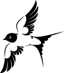 black swallow drawing spreading wings, Flat design bird symbol