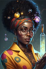 Afrofuturistic Portrait of a Scientist, AI Generated Image of a Black Science Teacher