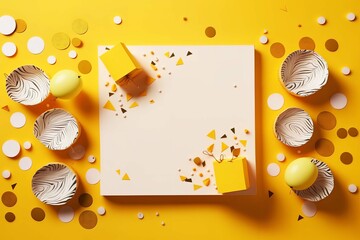 Flatlay View of Birthday Card on Cheery Yellow Background