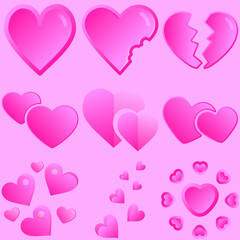 Valentine hearts vector graphic resources. Valentine's day loves icon. Shiny gradient pink love heart design. Set of 3d valentine element vector illustration 