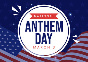 Naklejka premium National Anthem Day on March 3 Illustration with United States of America Flag for Web Banner or Landing Page in Flat Cartoon Hand Drawn Template