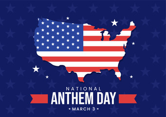 National Anthem Day on March 3 Illustration with United States of America Flag for Web Banner or Landing Page in Flat Cartoon Hand Drawn Template