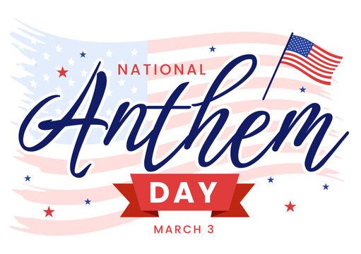National Anthem Day on March 3 Illustration with United States of America Flag for Web Banner or Landing Page in Flat Cartoon Hand Drawn Template