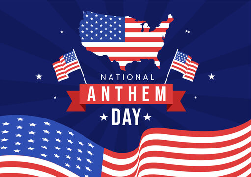 National Anthem Day On March 3 Illustration With United States Of America Flag For Web Banner Or Landing Page In Flat Cartoon Hand Drawn Template