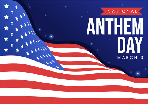 National Anthem Day on March 3 Illustration with United States of America Flag for Web Banner or Landing Page in Flat Cartoon Hand Drawn Template
