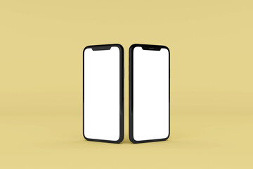 Customizable realistic two mobile screen mockups design templates in front view