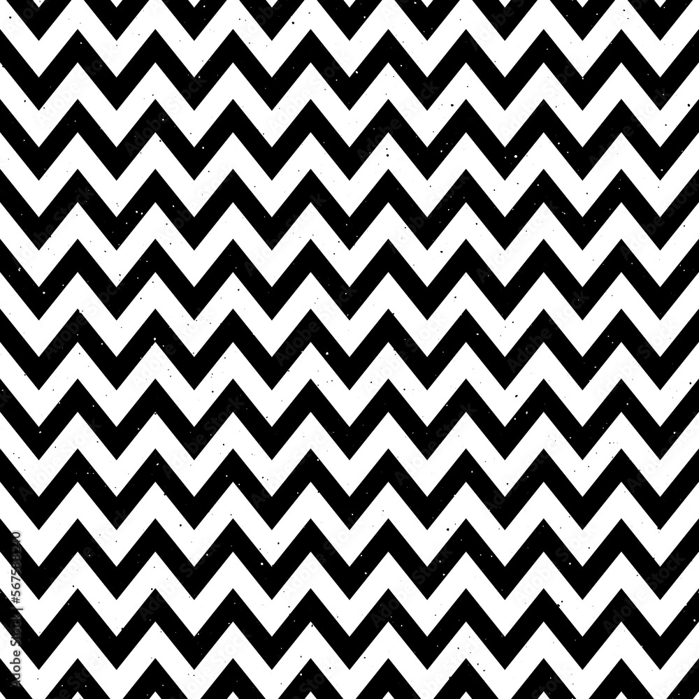 Poster Grunge zigzag seamless pattern. Black and white chevron fabric texture. Abstract zig zag background. Repeating vector