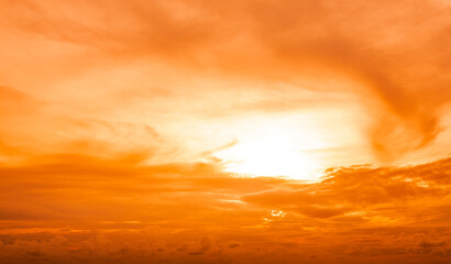 Obraz premium Gorgeous panorama scenic of the beautiful colorful dramatic sky with clouds at sunset or sunrise.