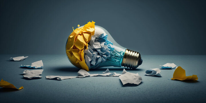 Brainstorming concept.  Light bulb. Lack of creativity. Generative AI.