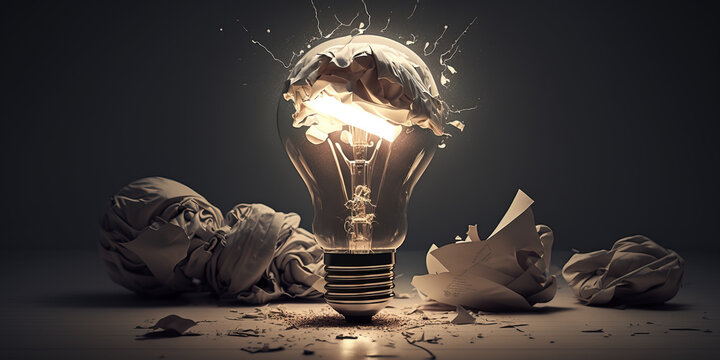 Brainstorming concept.  Light bulb. Ideas flowing. Creativity. Inspiration. Generative AI.