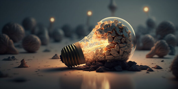 Brainstorming concept.  Light bulb. Lack of creativity. Inspiration. Generative AI.