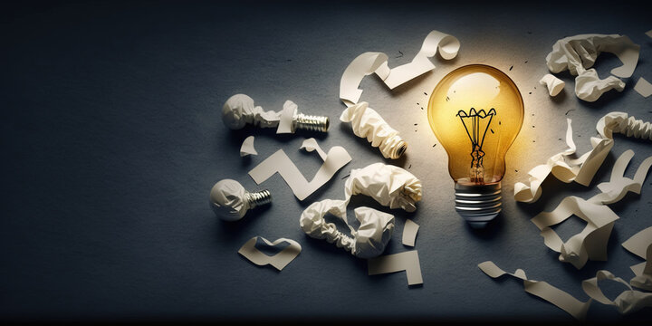 Brainstorming concept.  Light bulb. Ideas flowing. Creativity. Inspiration. Generative AI.