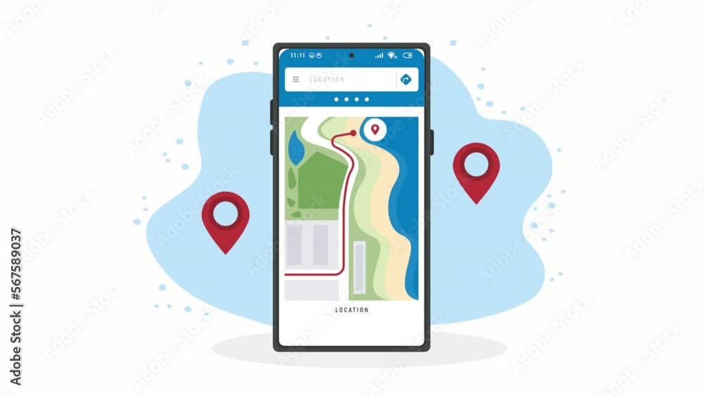 Poster gps tech in smartphone device animation