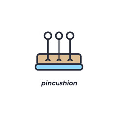 Vector sign pincushion symbol is isolated on a white background. icon color editable.