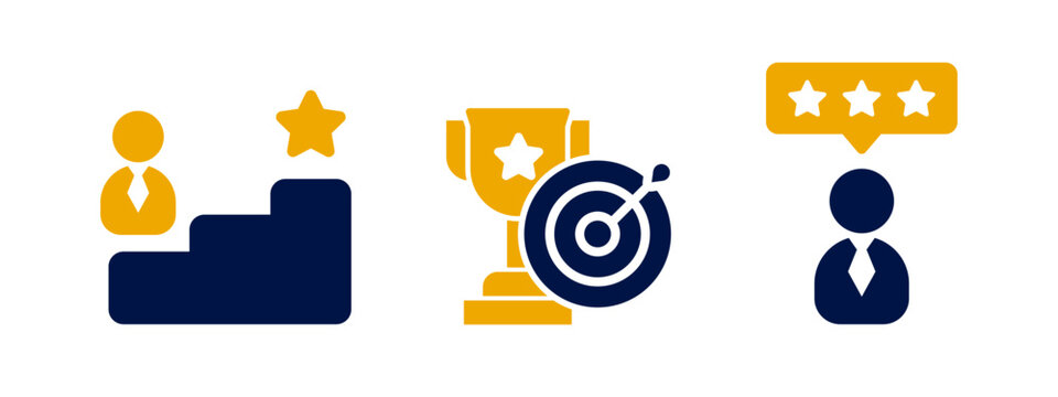 Achievement And Business Goal Success Concept - Creative Business People With Icon Graphic Interface Showing Employee Reward Giving For Business Success Achievement.