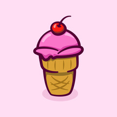 cartoon illustration concept of ice cream cone with cherries