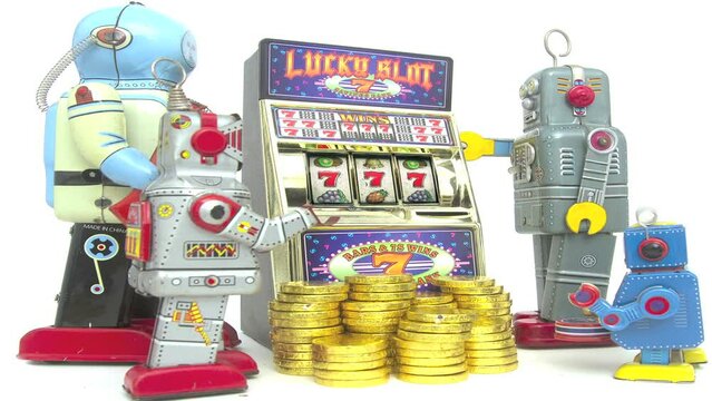 Retro robot at a toy slot machine cinemagraph 