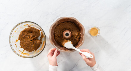 Gingerbread bundt cake with caramel filling