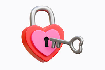 3d Love Padlock and Key, Valentine 3d Illustration