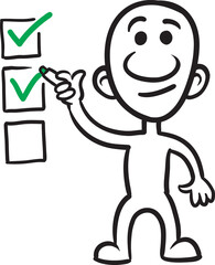PNG image with transparent background of doodle small person marking checklist