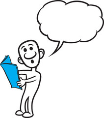 PNG image with transparent background of doodle small person reading newspaper