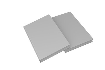 two hard cover white books on transparent background, 3d rendering png file