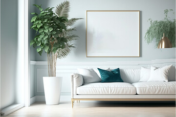 Bright and Airy Living Room Design interior, Generative AI