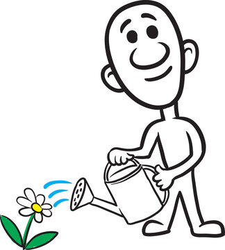 PNG image with transparent background of doodle small person watering the flower