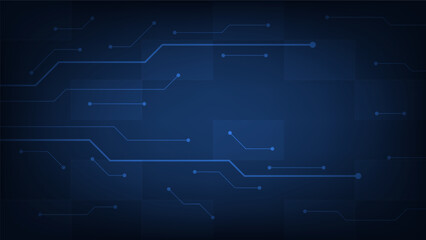 Hi tech digital circuit board. AI pad and electrical lines connected on blue lighting background. futuristic technology design element concept