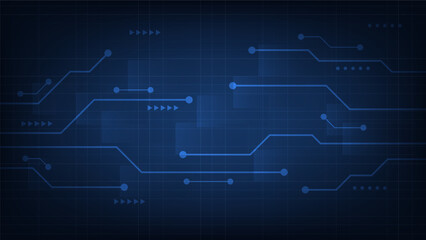 Hi tech digital circuit board. AI pad and electrical lines connected on blue lighting background. futuristic technology design element concept