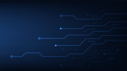 Hi tech digital circuit board. AI pad and electrical lines connected on blue lighting background. futuristic technology design element concept