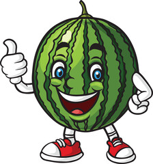 Cartoon watermelon character giving a thumbs up