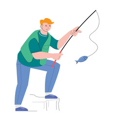 character people fishing hobby illustration