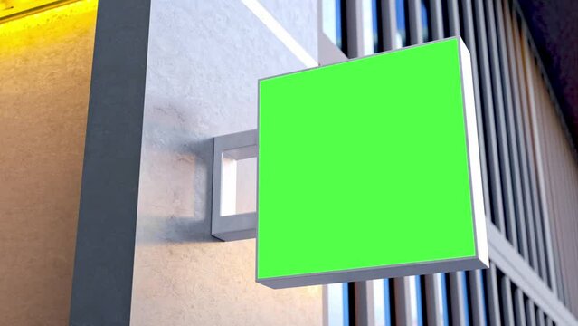 Billboard Green screen Mock-Up are installed outside the building. Or empty signboard for your text and banner design. Animation, 3D Render.