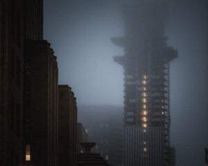 Foggy city at night