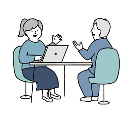 会議・ミーティング・作業をする男女の会社員　イエロー