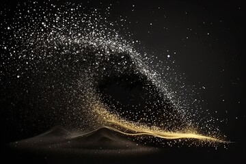 Glitter gold background exploded with flares isolated in dark black background 