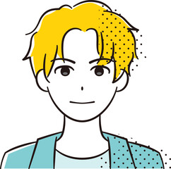 若いアジア人男性の顔 2色+ハーフトーン