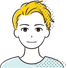 ツーブロックヘアの若いアジア人男性の顔 2色+ハーフトーン