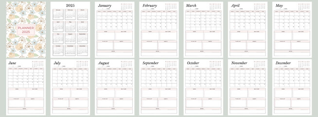 Pink Minimalist Monthly Calendar 2025 Planner Bundle and cover